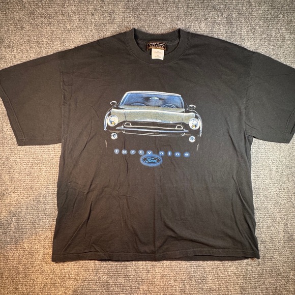 VTG Mens Ford Motor Company Classics Black Graphic T Shirt Forty Nine Car 2XL
